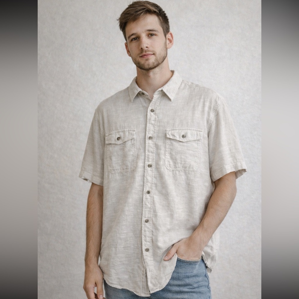 Woolrich‎ Cotton Shirt Men's XL Beige Tan Neutral Button Up Casual Street Wear